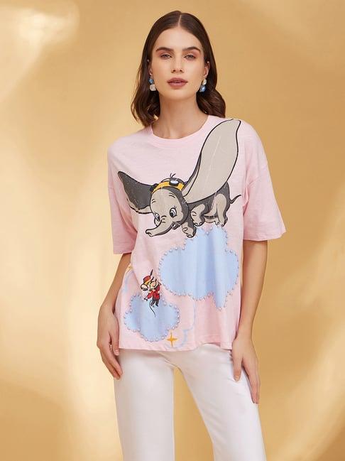 kazo pink cotton embellished oversized t-shirt