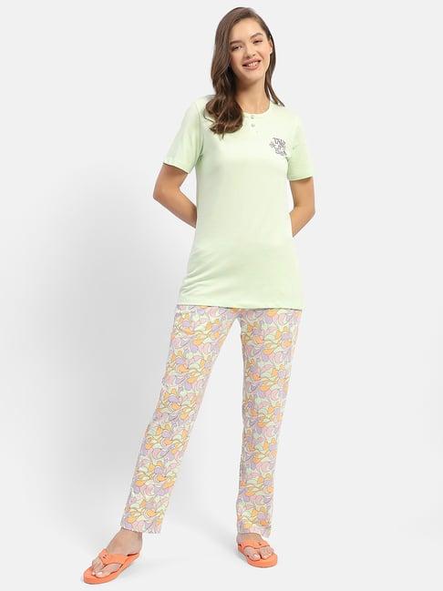 madame m secret lime printed t-shirt with pyjamas