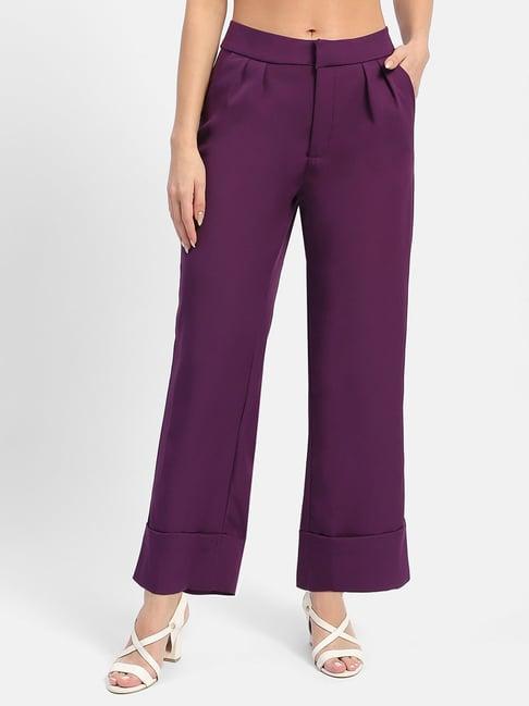 madame purple straight fit mid rise trousers