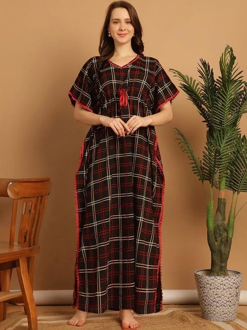 secret wish black cotton chequered kaftan