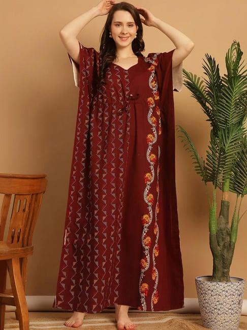 secret wish maroon cotton printed kaftan