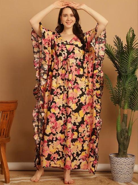 secret wish black floral print kaftan