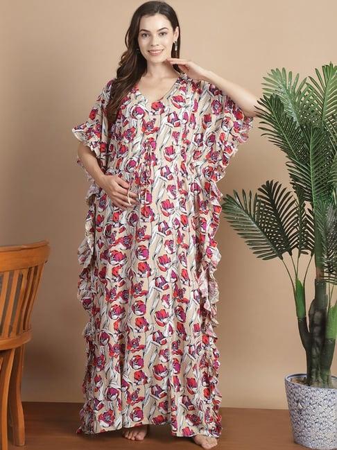 secret wish beige floral print kaftan