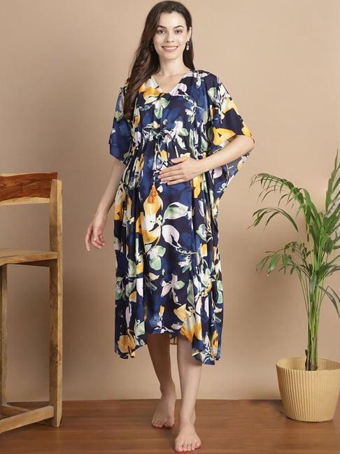 secret wish navy floral print kaftan