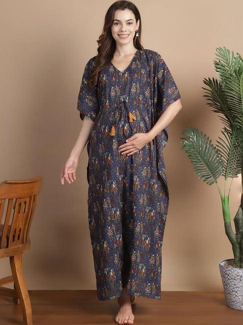 secret wish navy cotton printed kaftan