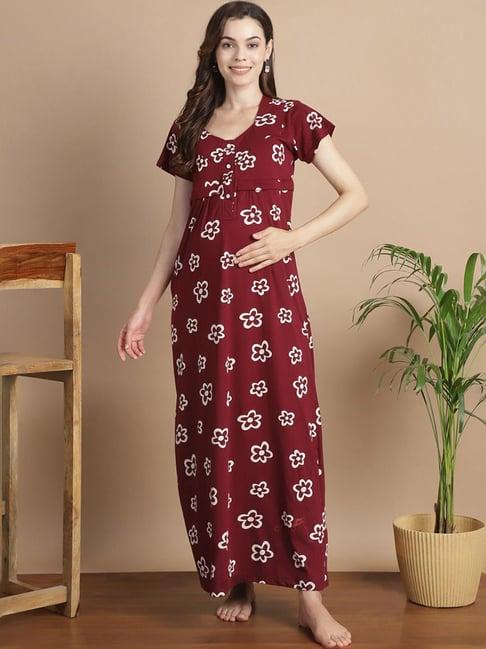 secret wish maroon floral print nighty