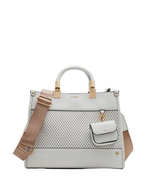 aldo white textured medium handbag with pouch