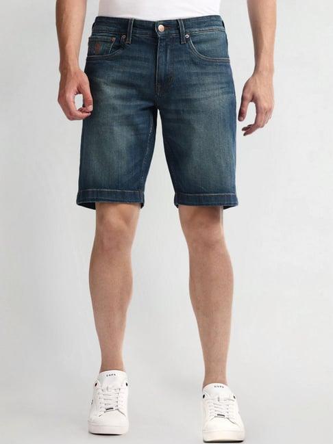 u.s. polo assn. blue cotton slim fit denim shorts