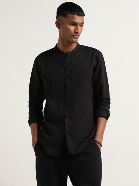 eta by westside black resort fit blended linen shirt