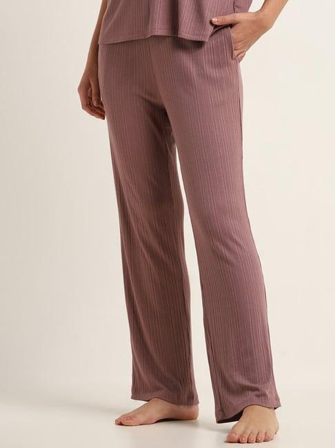 wunderlove by westside dark mauve ribbed mid rise pyjamas