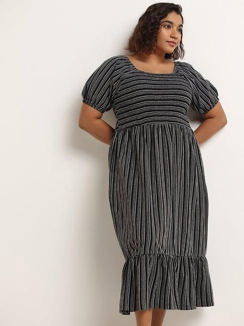 gia by westside black striped printed tiered dress