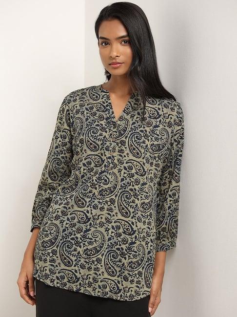 utsa by westside indigo straight fit paisley printed kurti