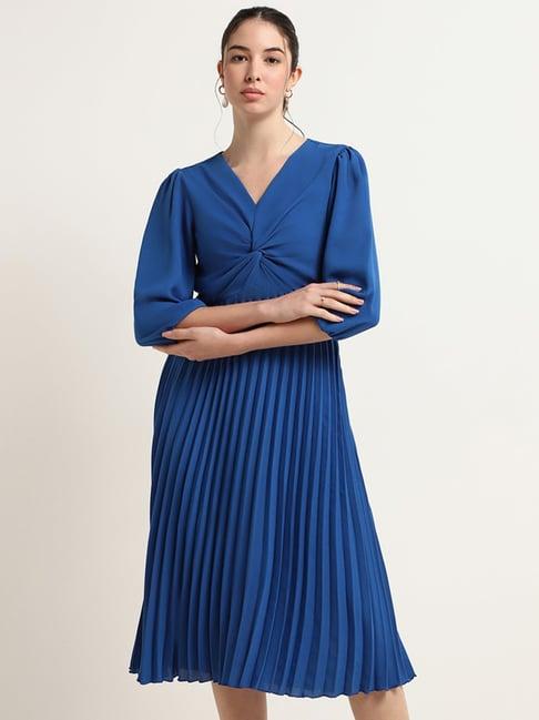 wardrobe by westside blue pleated a-line dress