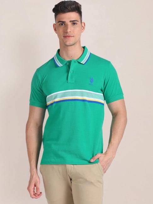 u.s. polo assn. green cotton slim fit striped polo t-shirt