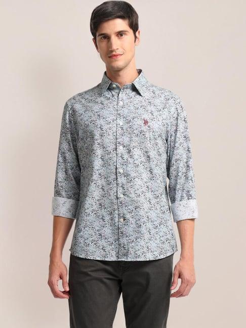 u.s. polo assn. grey cotton regular fit floral print shirt