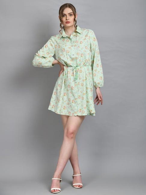 pretty loving thing green floral print shirt dress