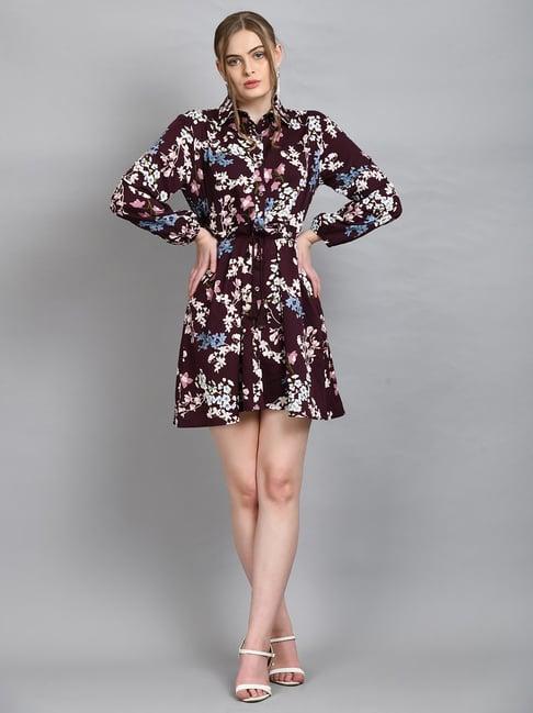 pretty loving thing maroon floral print shirt dress