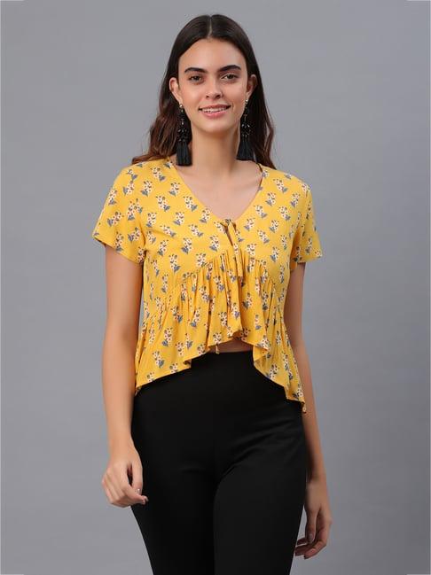 pretty loving thing yellow floral print crop top