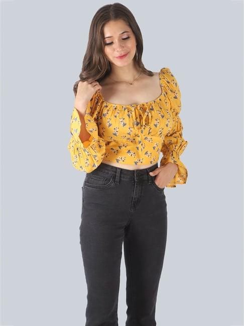 pretty loving thing yellow floral print crop top