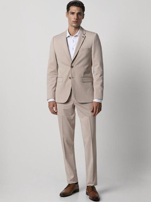 van heusen beige slim fit texture two piece suit