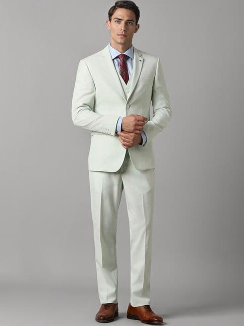 louis philippe green slim fit texture three piece suit