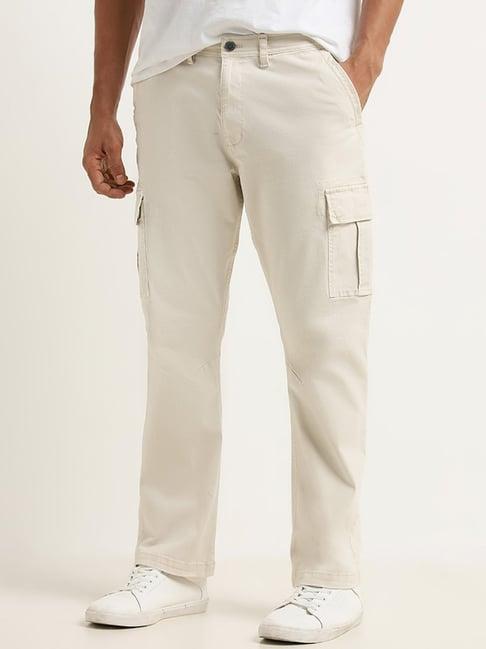 wes casuals by westside off-white cargo-style relaxed fit trousers