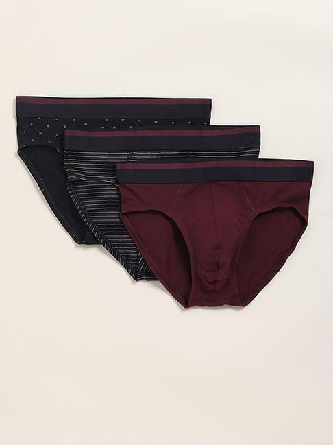 wes lounge by westside wine printed relaxed fit briefs - pack of 3