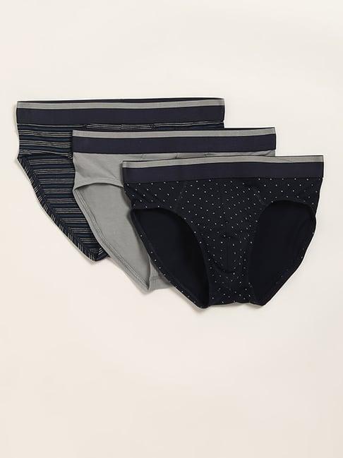 wes lounge by westside grey relaxed fit printed briefs - pack of 3