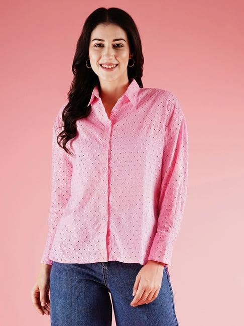 globus pink cotton self design shirt