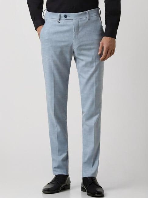 van heusen blue slim fit texture trousers