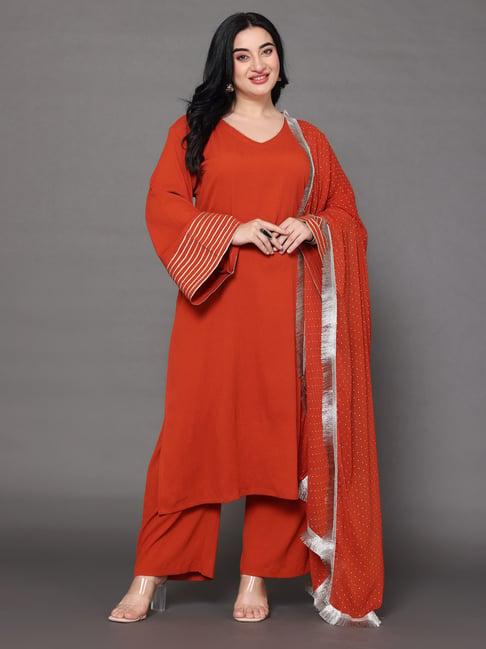 varanga rust kurta with pant & dupatta