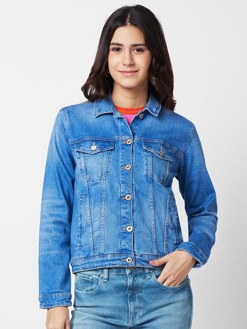 spykar blue cotton regular fit denim jacket