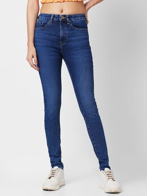 spykar blue cotton skinny fit high rise jeans