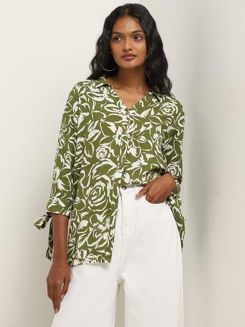 lov by westside green floral print crystal shirt