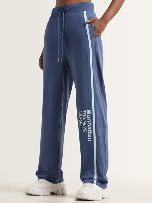 studiofit by westside blue text design mid-rise track pants