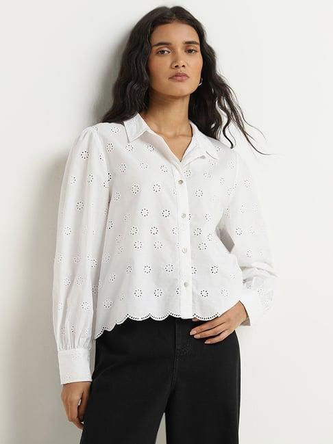 lov by westside white schiffli detailed shirt