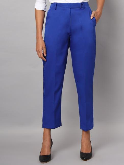 brinns royal blue regular fit mid rise trousers