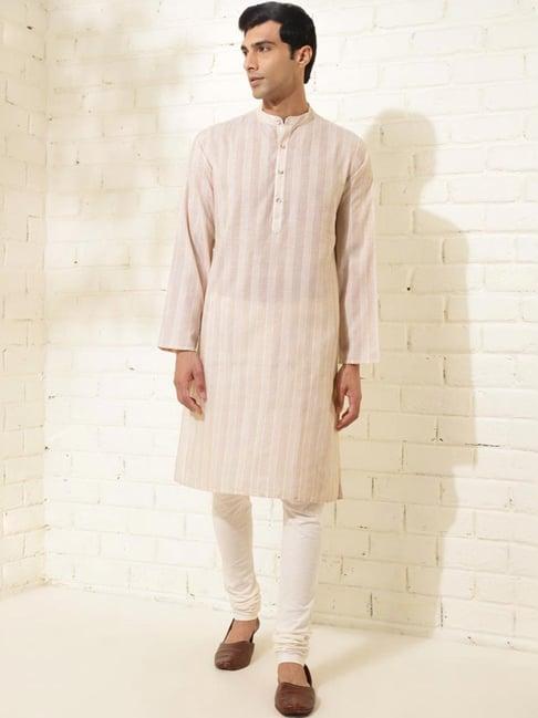 fabindia beige cotton slim fit striped kurta