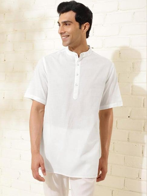 fabindia white cotton regular fit short kurta