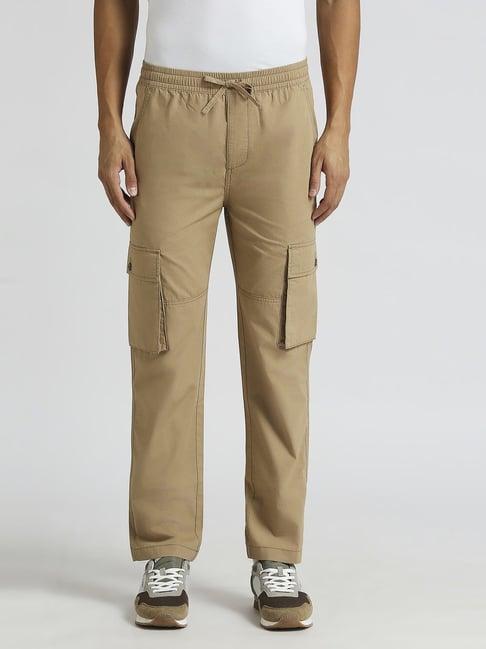 pepe jeans khaki brown cotton regular fit cargos