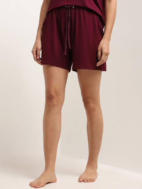 wunderlove by westside burgundy relaxed-fit high-rise shorts