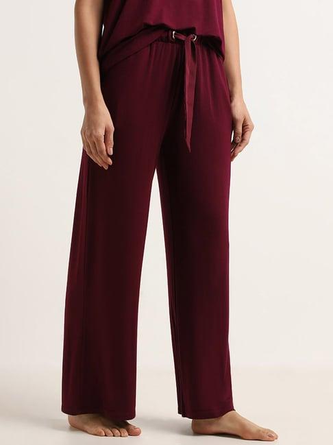 wunderlove by westside burgundy relaxed-fit high-rise pants