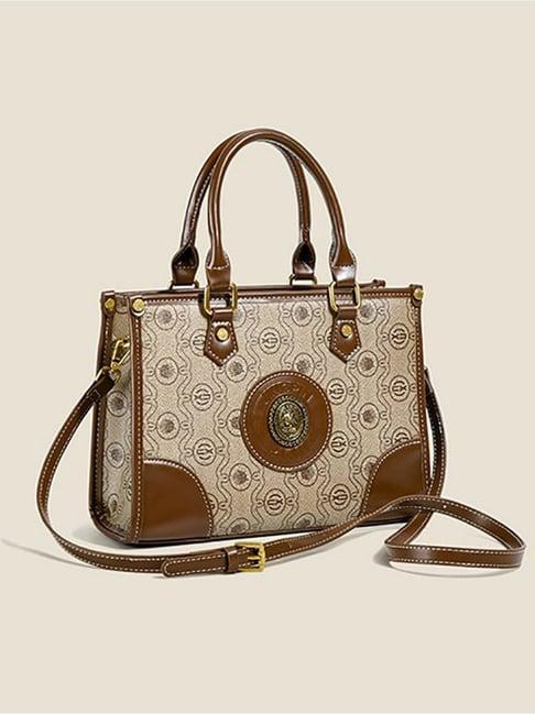 styli brown printed satchel bag