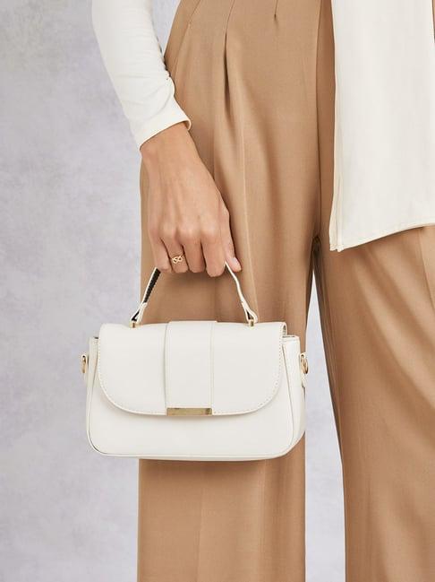 styli white contrast metal detail satchel bag