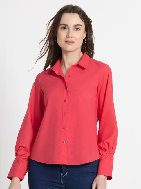 shaye coral cotton regular fit shirt