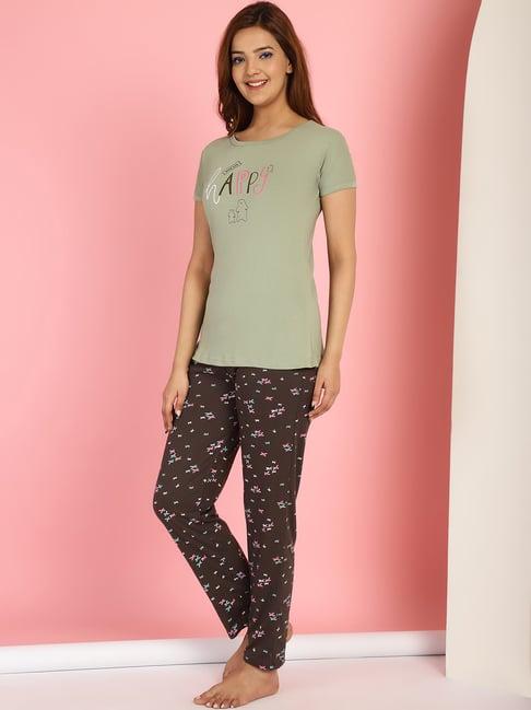 gracit grey & brown cotton printed top with pyjamas