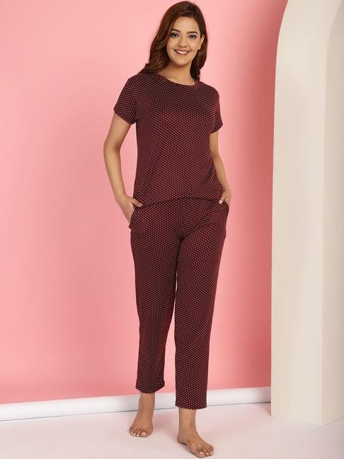 gracit maroon cotton printed top with pyjamas