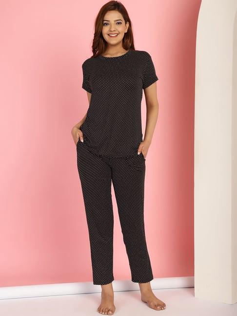 gracit black cotton printed top with pyjamas