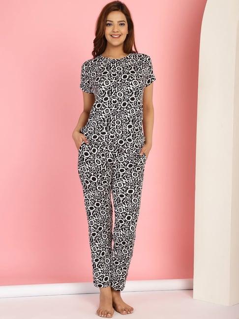 gracit grey & white cotton printed top with pyjamas