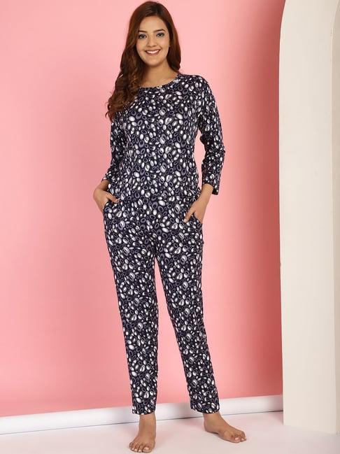 gracit navy cotton printed top with pyjamas